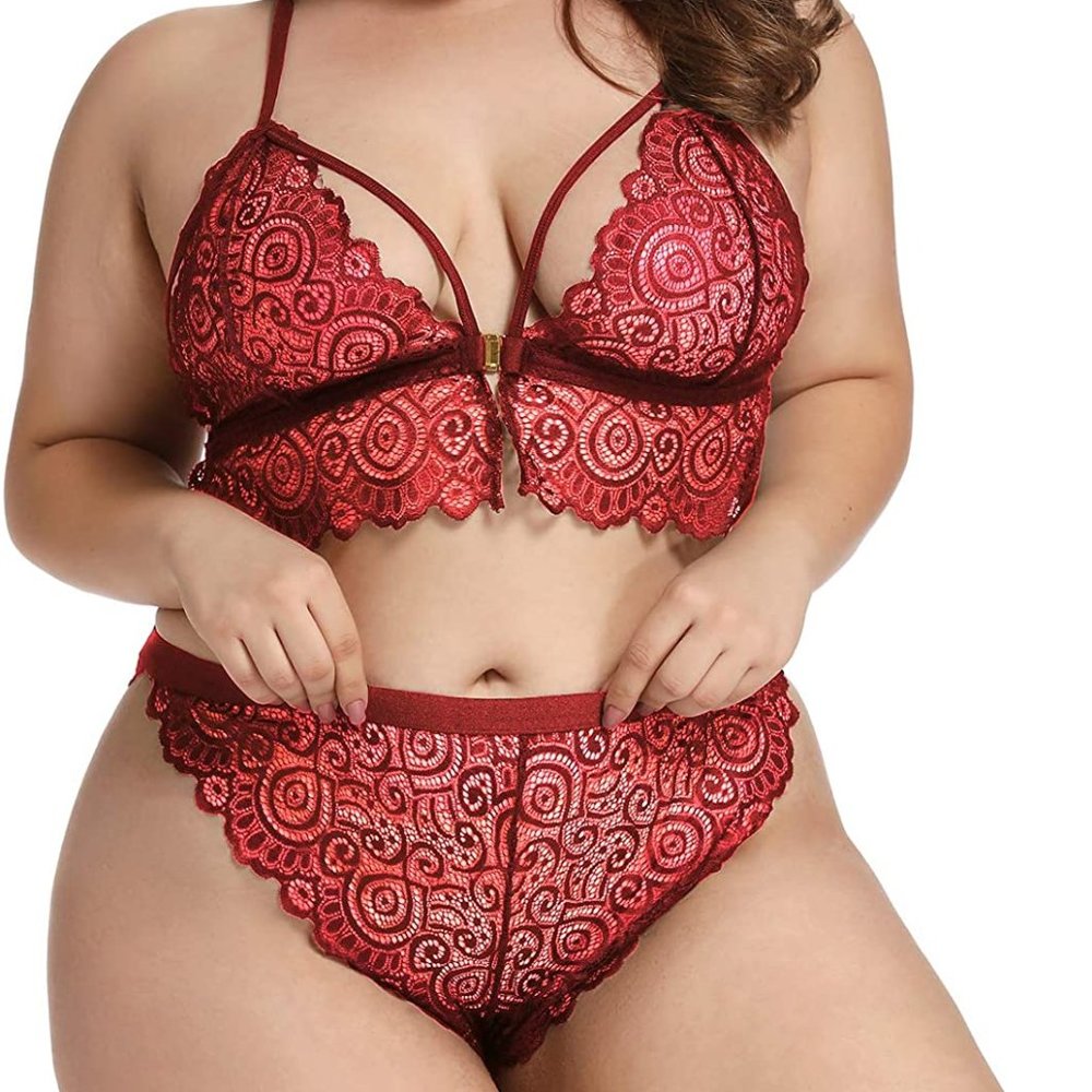 Women Plus Size Underwear Sexy Back Cross Bra Lace